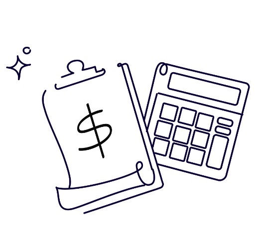 Sketch of calculator next to a clipboard with dollar sign