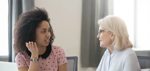 two women speaking