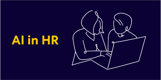 a drawing of two people sitting in front of a computer with text that says AI in HR