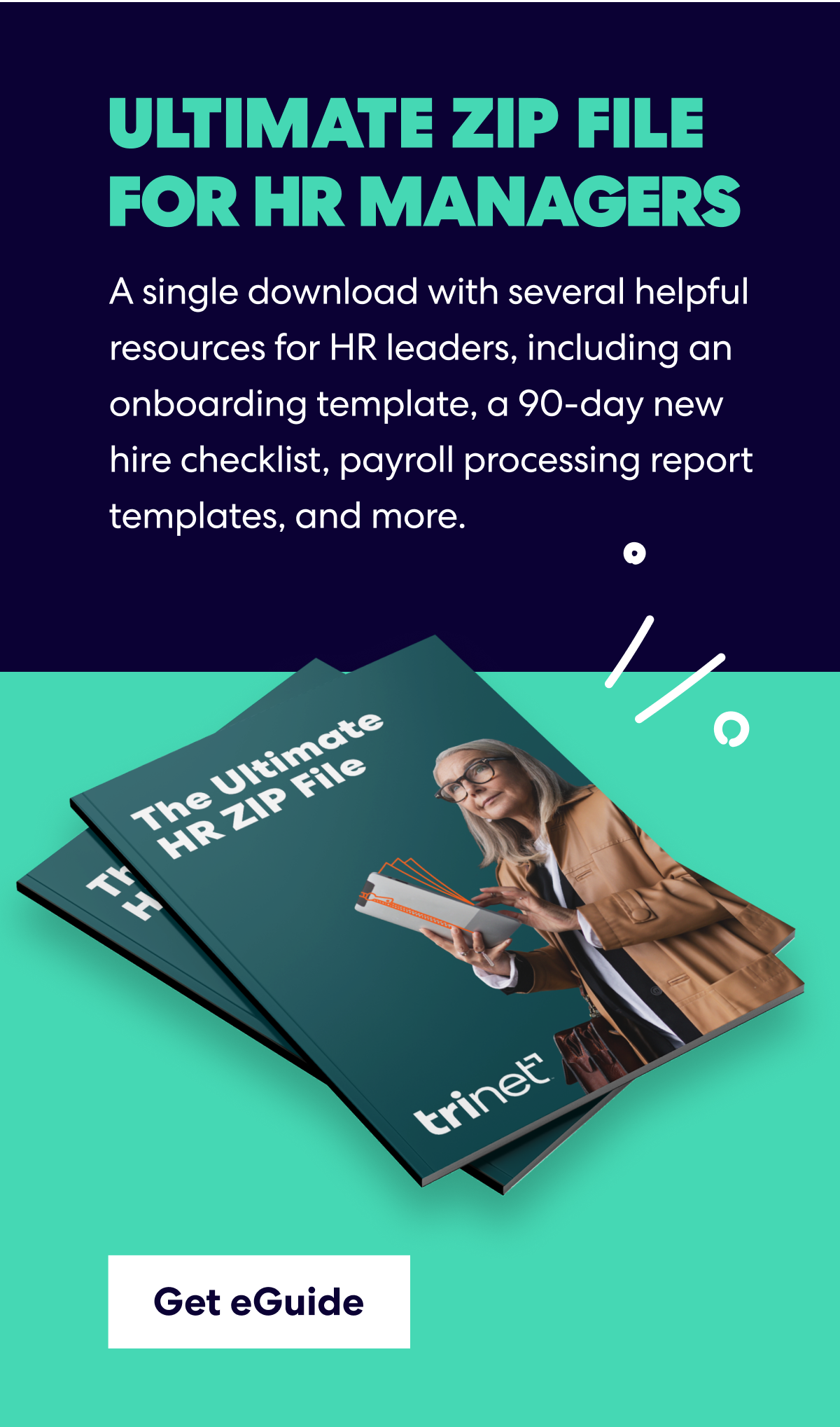 Copt that says 'Ultimate Zip File for HR Managers' plus cover of eGuide image