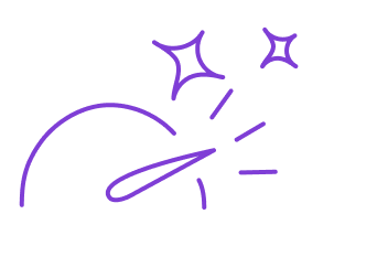 Purple line drawing of a speedometer-style gauge with two sparkles above it.