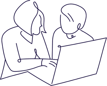 hand ilustation of two people beside the open laptop